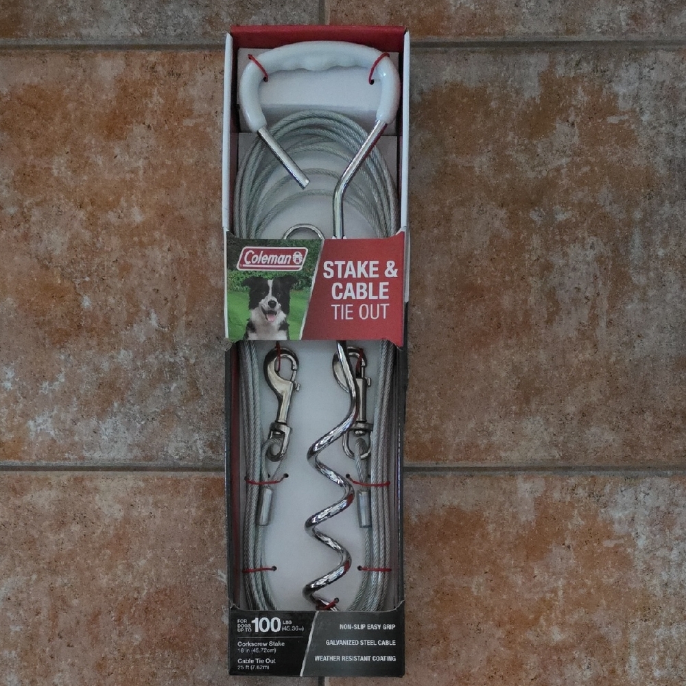 Coleman Silver Stake & Cable Pet Tie Out 25 Ft NEW